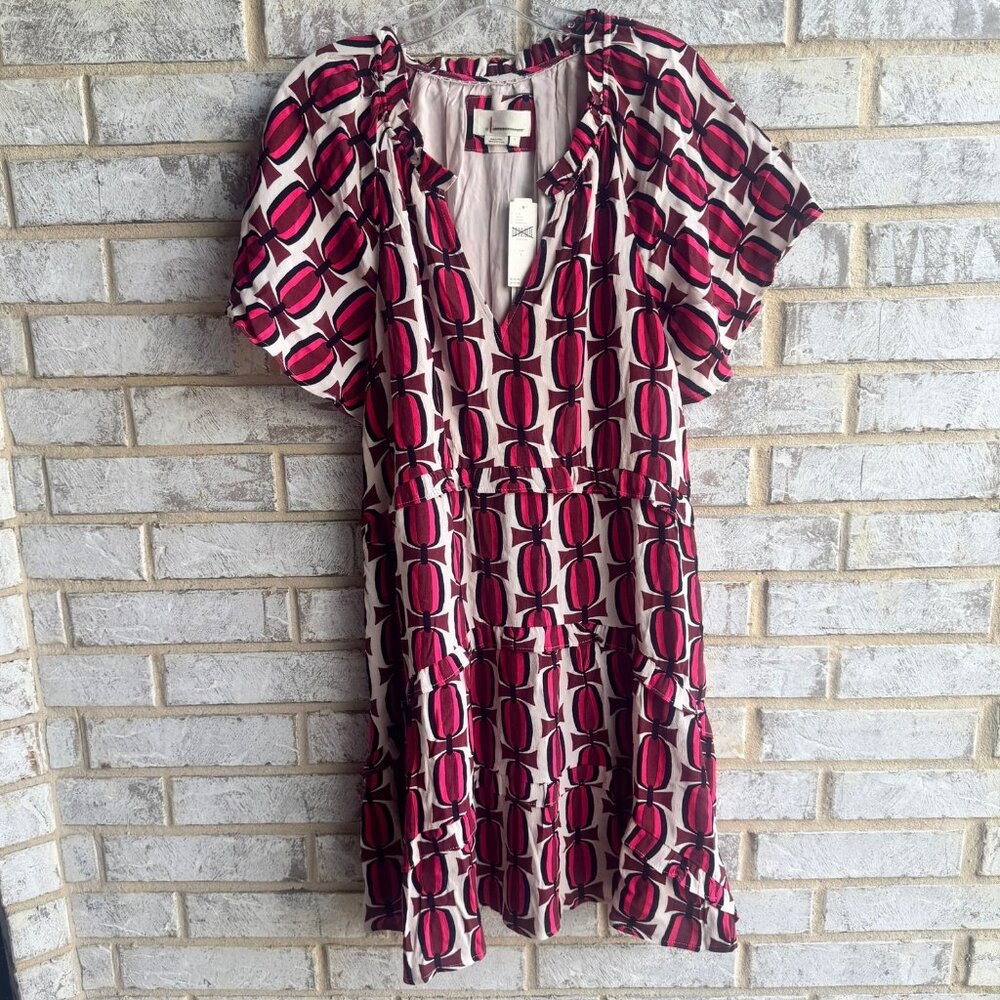 Maeve Anthropologie NWOT Hot Pink and White Dress. Perfect with boots! Size L
